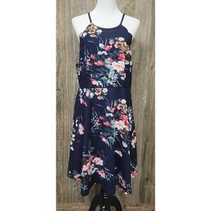 Navy blue floral tank top style Dress 1xl